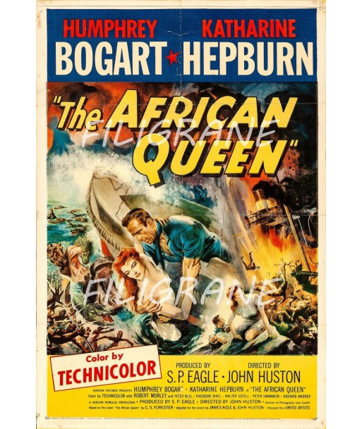 THE AFRICAN QUEEN FILM Rvwa-POSTER/REPRODUCTION d1 AFFICHE VINTAGE paiement sécurisé