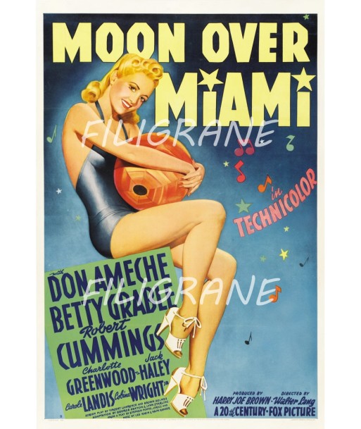 MOON OVER MIAMI FILM Rasa-POSTER/REPRODUCTION d1 AFFICHE VINTAGE paiement sécurisé