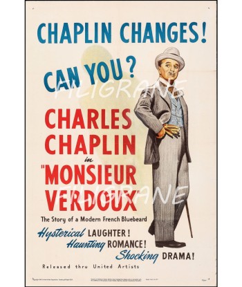 Mr VERDOUX FILM CHAPLIN Ricx-POSTER/REPRODUCTION d1 AFFICHE VINTAGE Les magasins à Paris et en Île-de-France