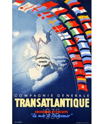 BATEAUX Cie TRANSATLANTIQUE Rnel-POSTER/REPRODUCTION d1 AFFICHE VINTAGE pour bénéficier 