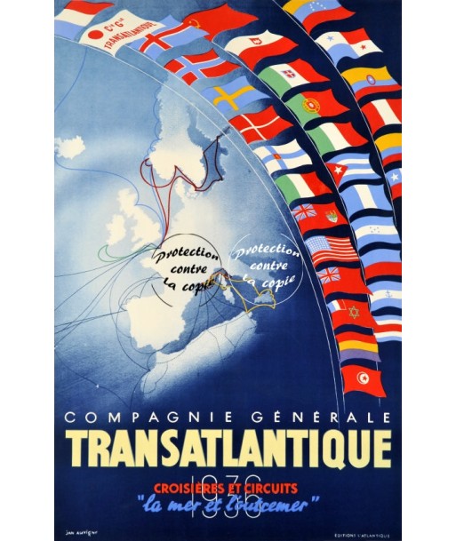 BATEAUX Cie TRANSATLANTIQUE Rnel-POSTER/REPRODUCTION d1 AFFICHE VINTAGE pour bénéficier 