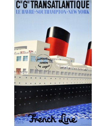 Cie TRANSATLANTIQUE BATEAU Rxwq-POSTER/REPRODUCTION d1 AFFICHE VINTAGE l'achat 