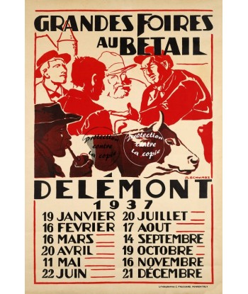 DELéMONT FOIRE BéTAIL 1937 Rvqj-POSTER/REPRODUCTION d1 AFFICHE VINTAGE du meilleur 