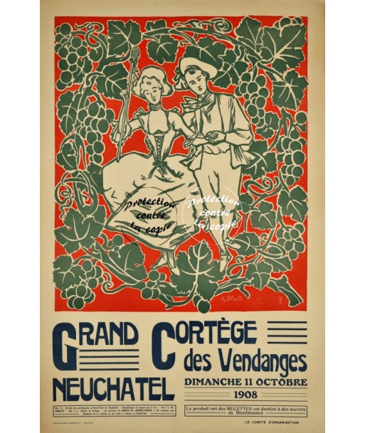 FÊTES NEUCHATEL VENDANGES 1908 Rbzx-POSTER/REPRODUCTION d1 AFFICHE VINTAGE des créatures d'habitude