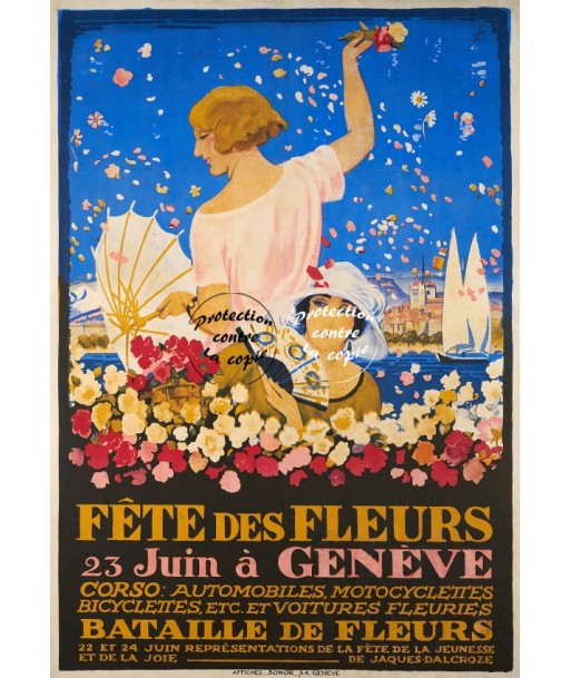 GENèVE FêTES FLEURS Rflvs-POSTER/REPRODUCTION d1 AFFICHE VINTAGE Venez acheter