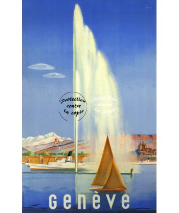 GENèVE LAC BATEAU Rrzi-POSTER/REPRODUCTION d1 AFFICHE VINTAGE brillant des détails fins