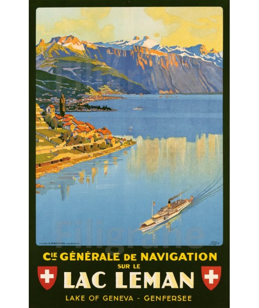 LAC LéMAN BATEAU Rwxw-POSTER/REPRODUCTION d1 AFFICHE VINTAGE JUSQU'A -70%! 